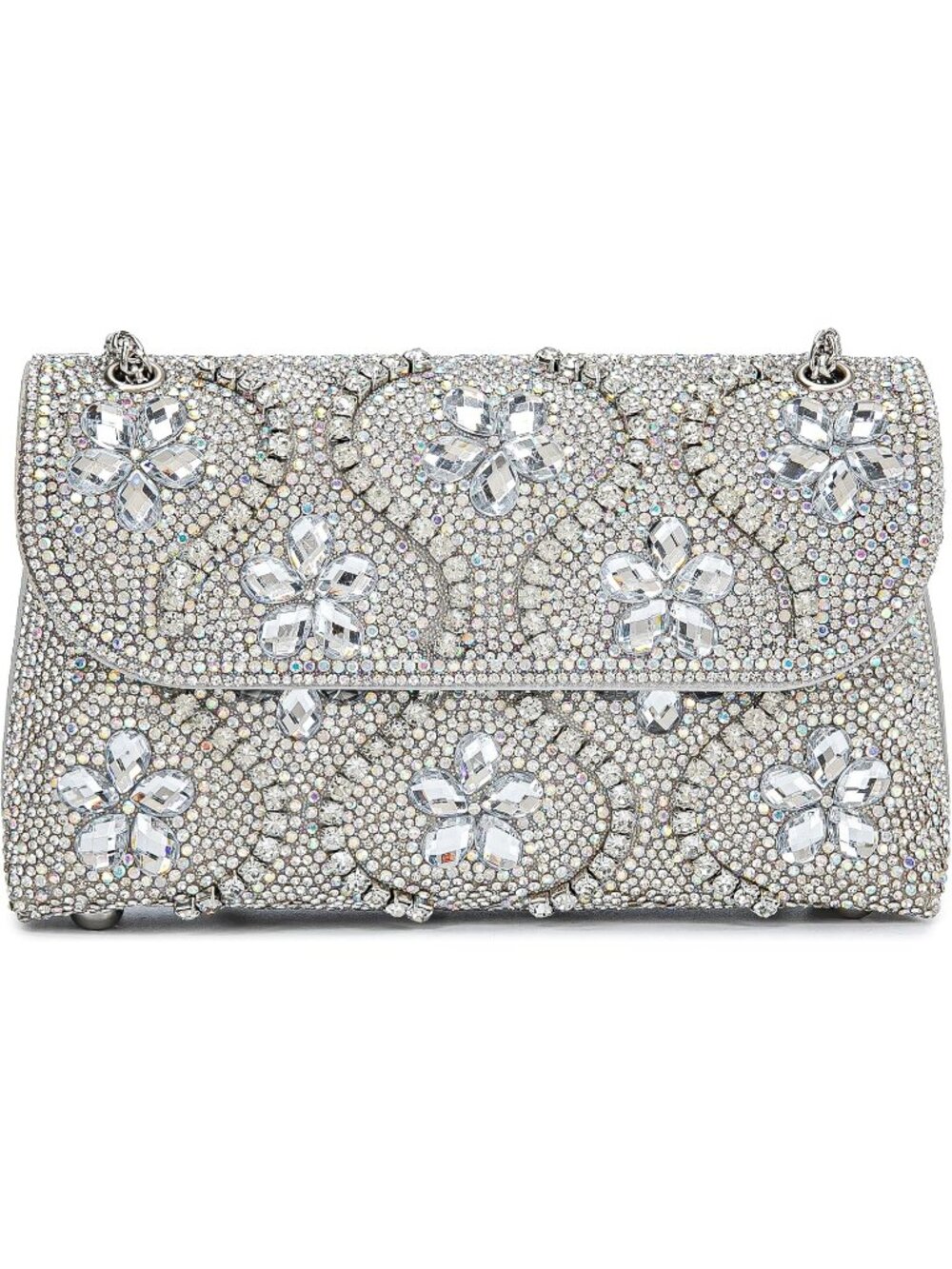 〽️Women's Silver Flower Crystals Rhinestone Chain Strap Square Shoulder Clutch